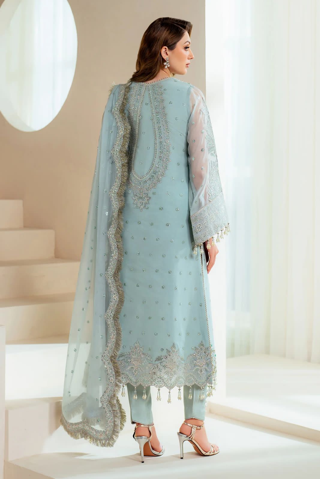 03-Piece Organza Suit With Hand Embellishments Embroidery - Ready To Wear