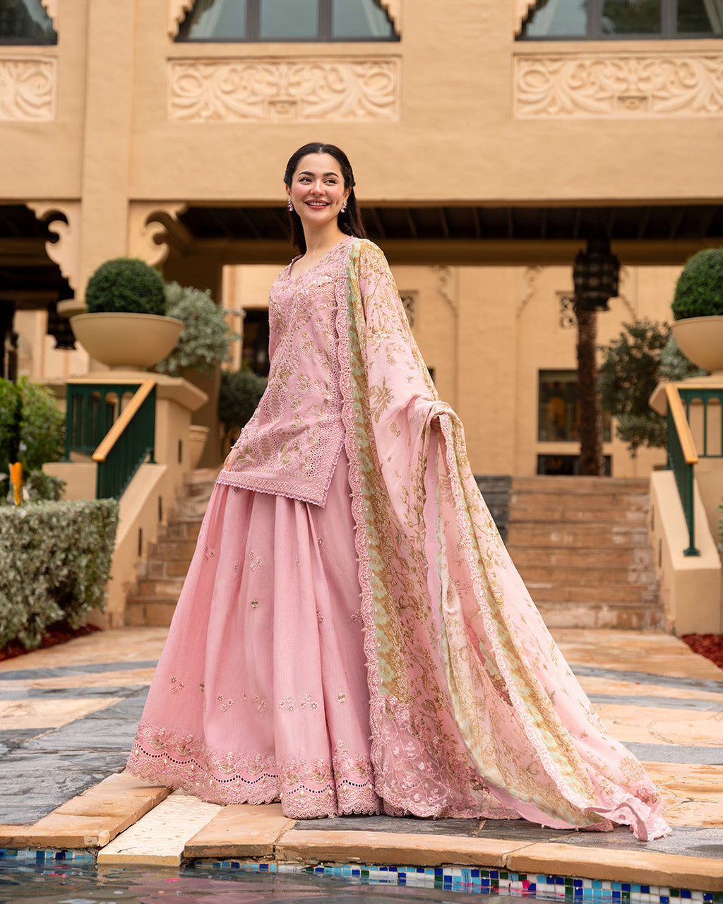 Embroidered Chikankari Lawn 3-Piece Stitched Suit with Sharara – Ready To Wear