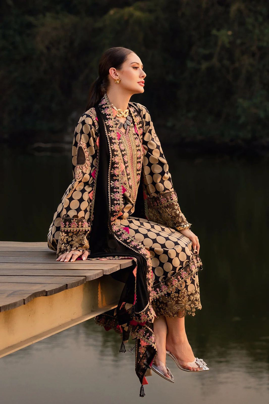Charizma Lawn 3-Piece Stitched Suit with Embroidered Chiffon Dupatta – Ready To Wear