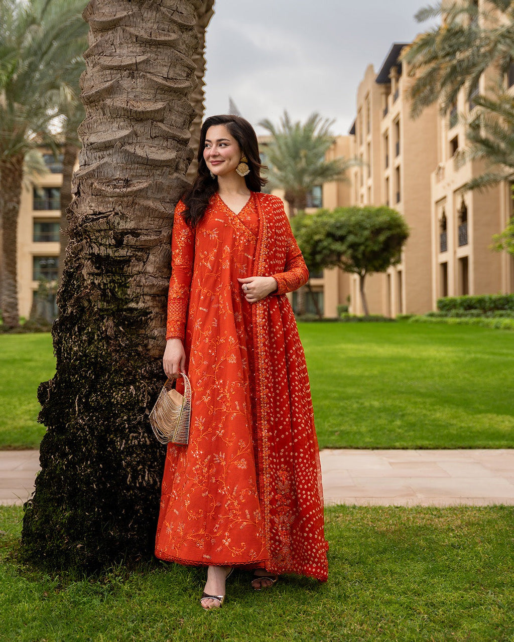 Embroidered Lawn Angarkha 3-Piece Stitched Suit with Chiffon Dupatta | Ready To Wear