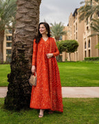 Embroidered Lawn Angarkha 3-Piece Stitched Suit with Chiffon Dupatta | Ready To Wear