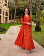 Embroidered Lawn Angarkha 3-Piece Stitched Suit with Chiffon Dupatta | Ready To Wear