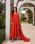 Embroidered Lawn Angarkha 3-Piece Stitched Suit with Chiffon Dupatta | Ready To Wear