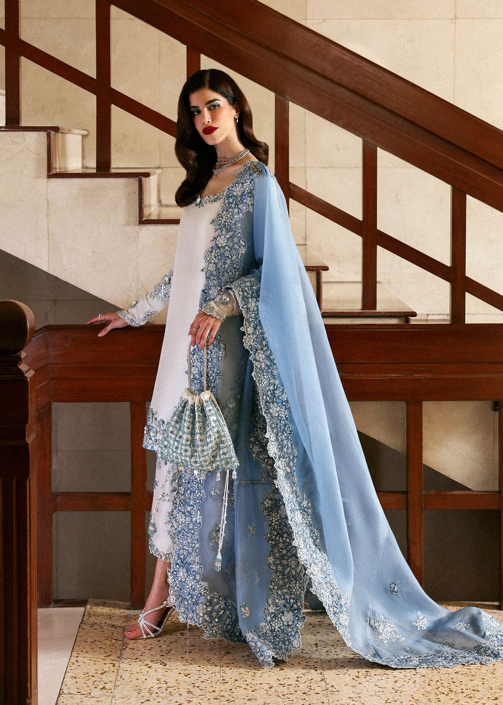 Embroidered Raw Silk 3-Piece Stitched Suit with Organza Dupatta | Ready To Wear