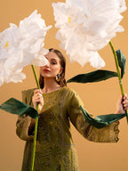 Heavy Thread Embroidered Cotton & Khaddi Net 3-Piece Stitched Suit with Organza Details | Ready To Wear