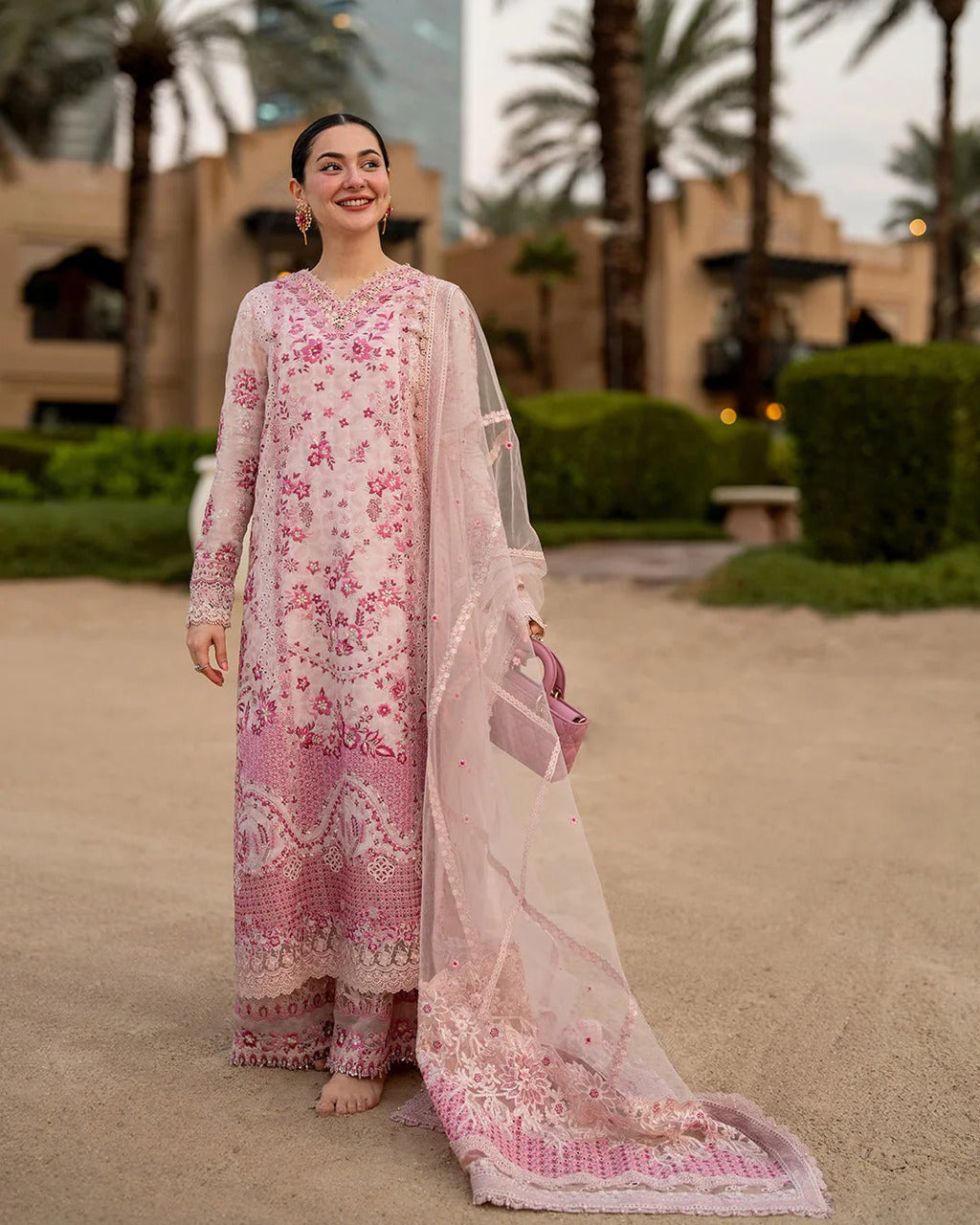 Lamija Blush Pink Embroidered Lawn 3-Piece Stitched Suit with Net & Organza Dupatta | Ready To Wear