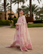Lamija Blush Pink Embroidered Lawn 3-Piece Stitched Suit with Net & Organza Dupatta | Ready To Wear