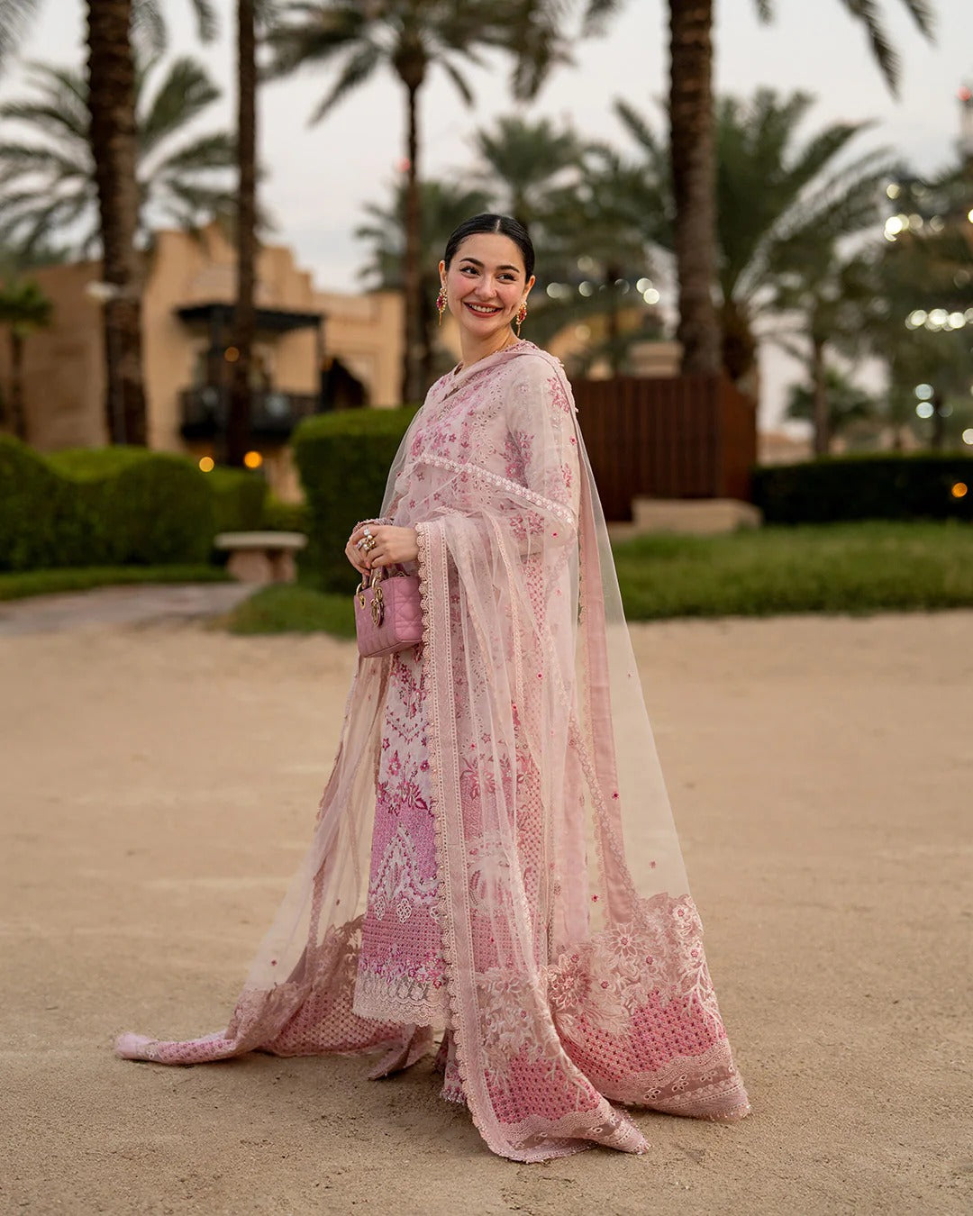 Lamija Blush Pink Embroidered Lawn 3-Piece Stitched Suit with Net & Organza Dupatta | Ready To Wear