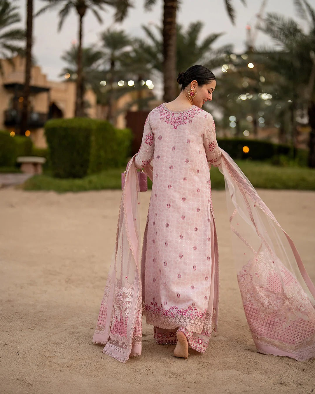 Lamija Blush Pink Embroidered Lawn 3-Piece Stitched Suit with Net & Organza Dupatta | Ready To Wear