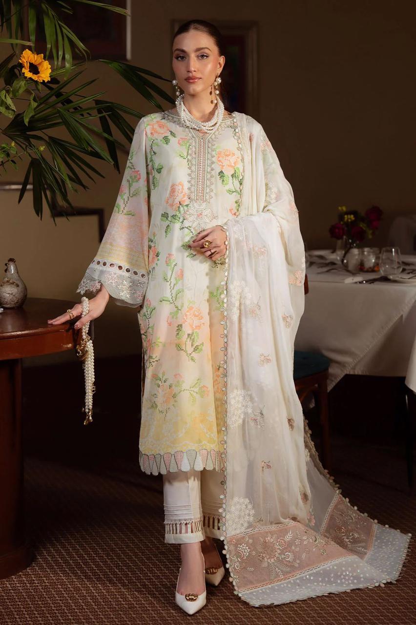3-Piece Stitched Suit with Heavy Embroidered Chiffon Dupatta | Ready To Wear