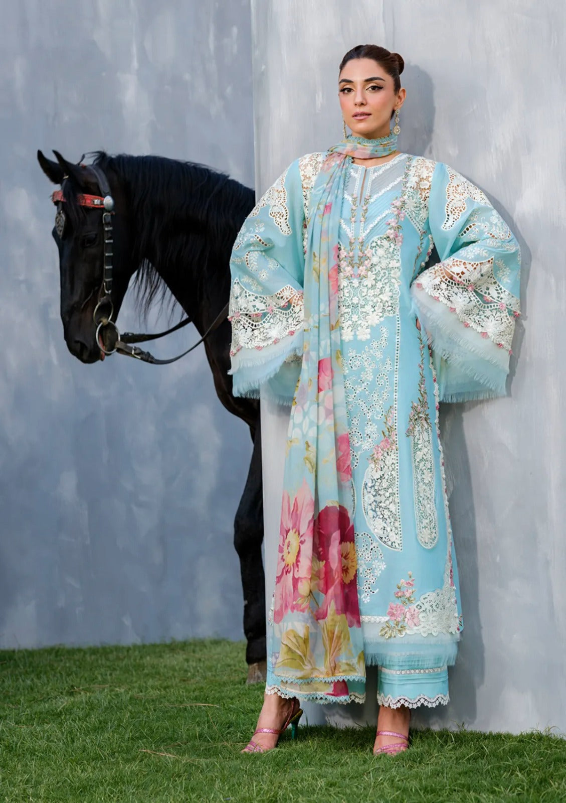 Embroidered Chikankari Lawn 3-Piece Stitched Suit with Digital Printed Silk Dupatta | Ready To Wear