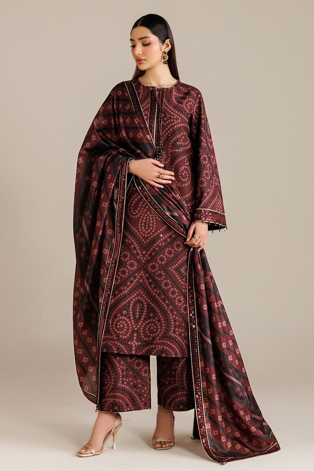 Embroidered Lawn 3-Piece Stitched Suit with Chiffon Dupatta | Ready To Wear