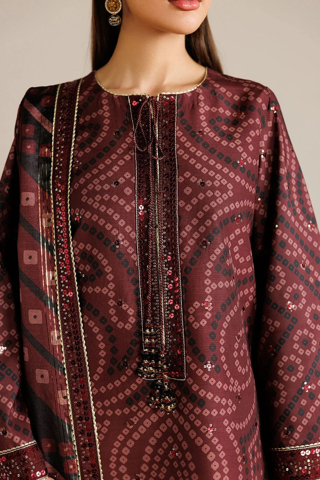 Embroidered Lawn 3-Piece Stitched Suit with Chiffon Dupatta | Ready To Wear