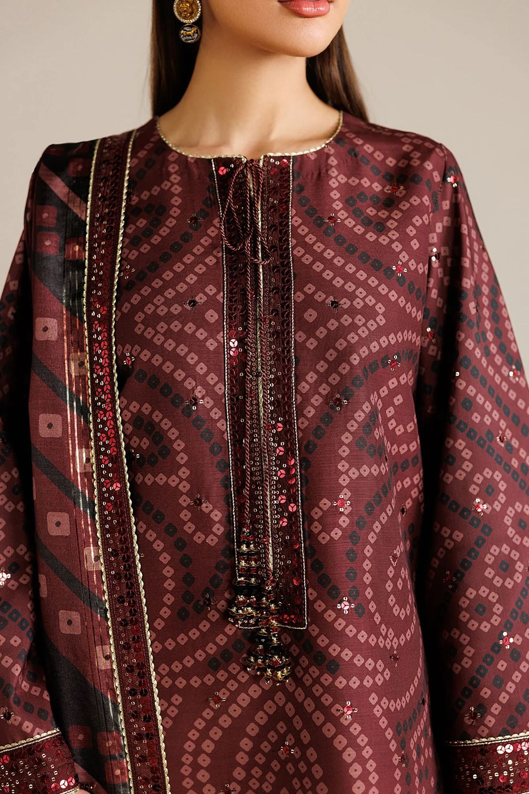 Embroidered Lawn 3-Piece Stitched Suit with Chiffon Dupatta | Ready To Wear