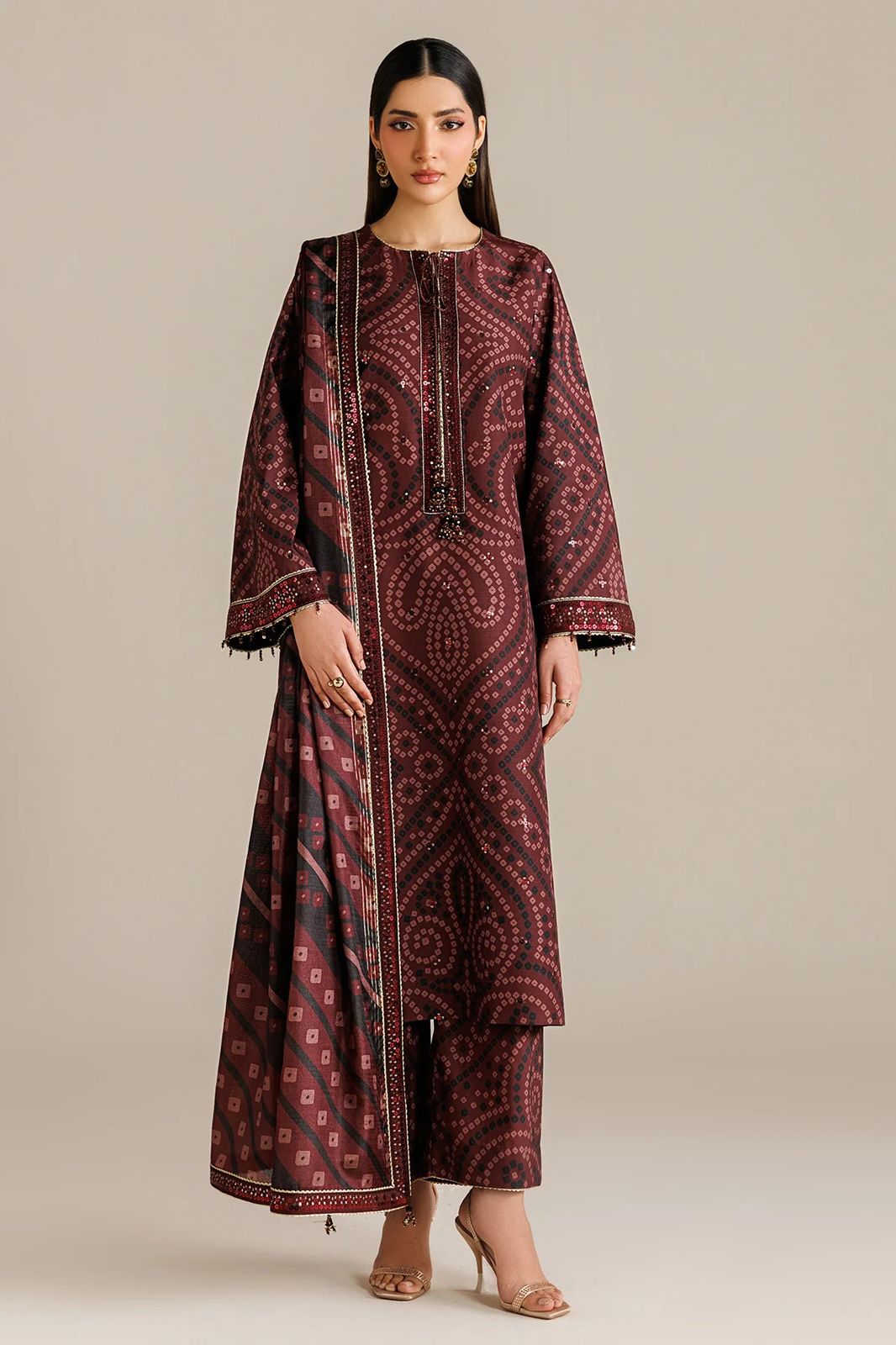 Embroidered Lawn 3-Piece Stitched Suit with Chiffon Dupatta | Ready To Wear