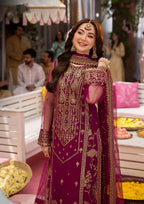 Heavy Sequence Embroidered Chiffon 3-Piece Stitched Suit with Net Dupatta & Malai Trouser | Ready To Wear