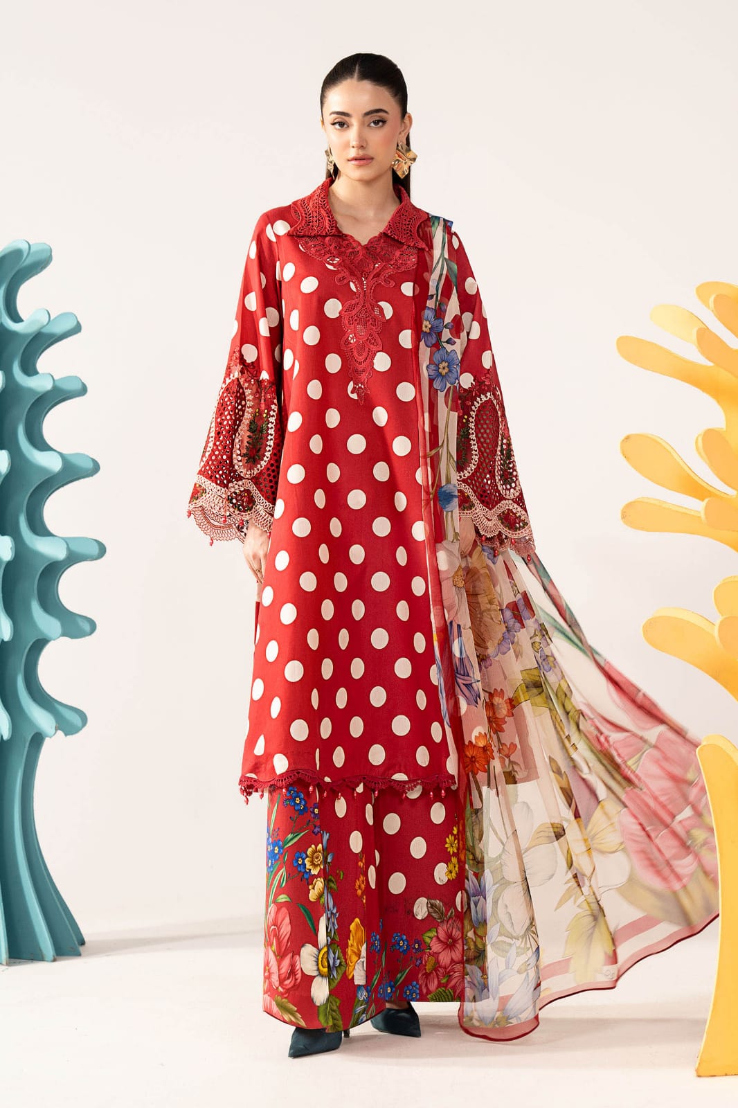Printed Lawn 3-Piece Stitched Suit with Heavy Spangle Embroidered Chiffon Dupatta | Ready To Wear