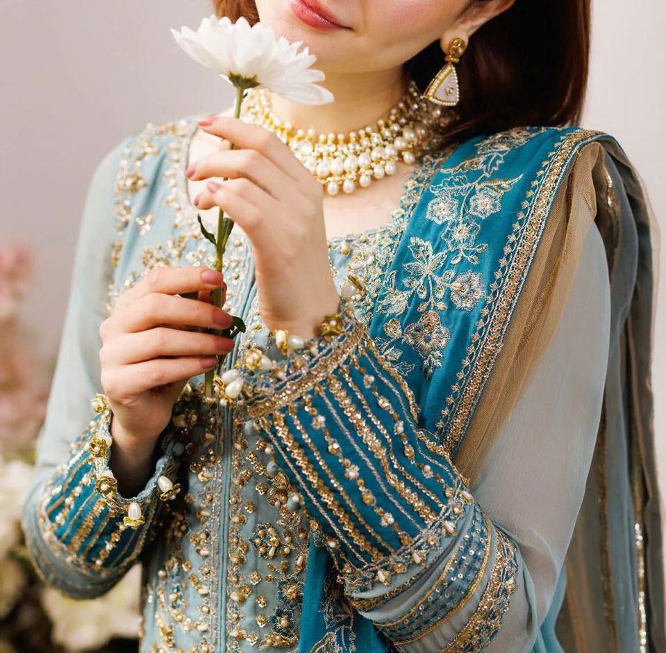 Heavy Embroidered Chiffon 3-Piece Stitched Suit with Adda Work & Net Dupatta | Ready To Wear