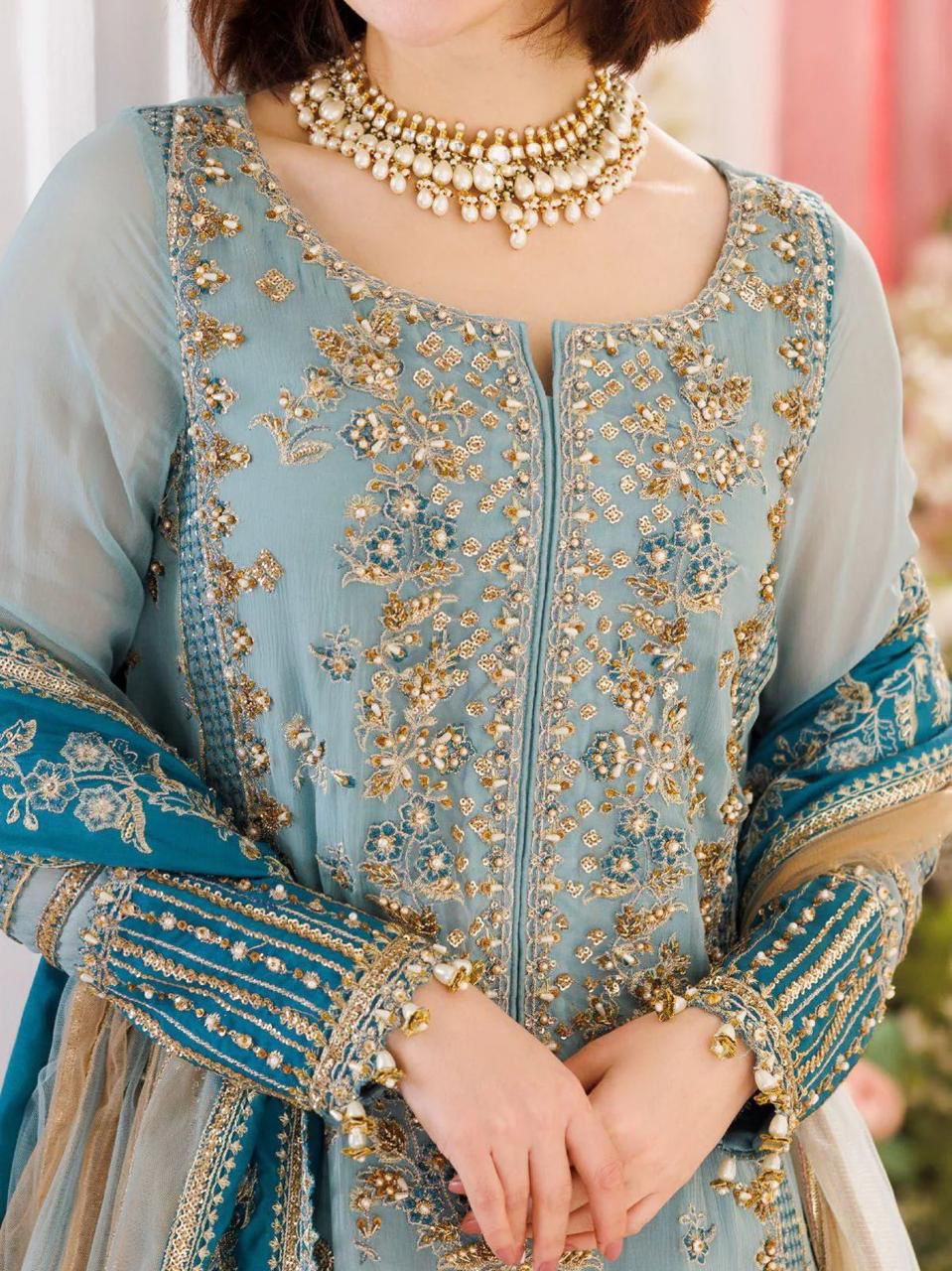 Heavy Embroidered Chiffon 3-Piece Stitched Suit with Adda Work & Net Dupatta | Ready To Wear