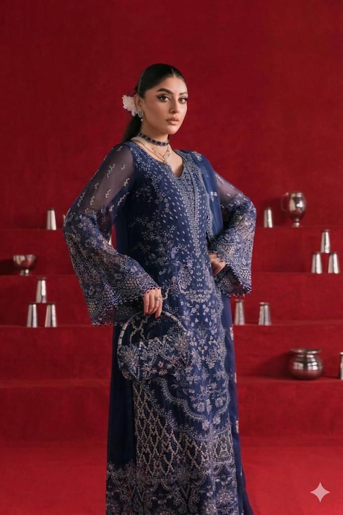 Heavy Embroidered Chiffon 3-Piece Stitched Suit with Organza Border & Embroidered Dupatta | Ready To Wear