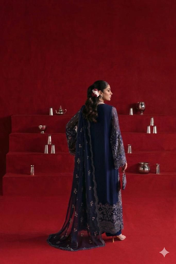 Heavy Embroidered Chiffon 3-Piece Stitched Suit with Organza Border & Embroidered Dupatta | Ready To Wear