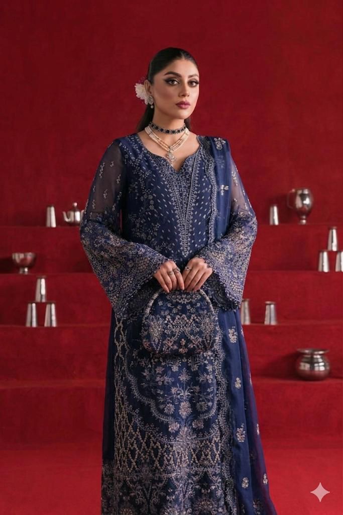 Heavy Embroidered Chiffon 3-Piece Stitched Suit with Organza Border & Embroidered Dupatta | Ready To Wear