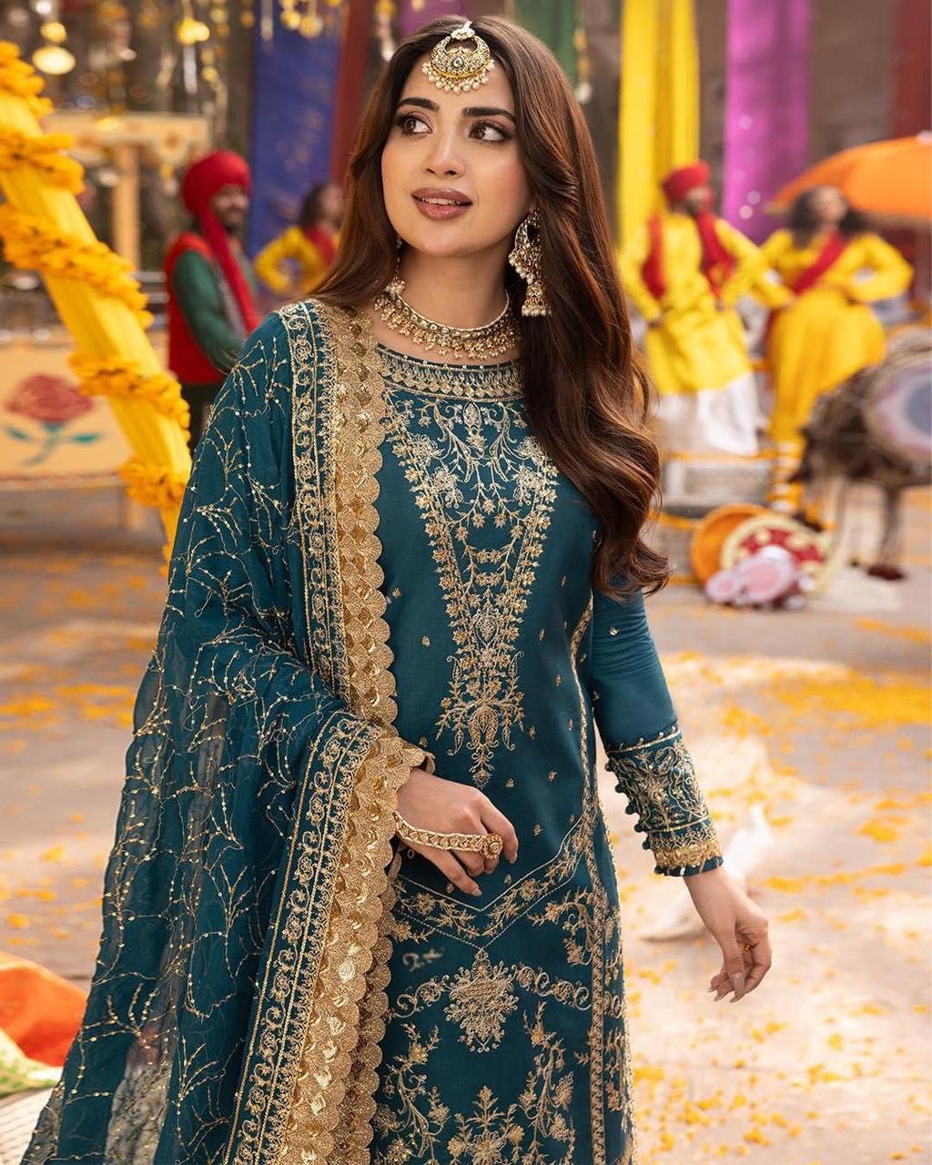 Sequence Embroidered Chiffon 3-Piece Stitched Suit with Malai Trouser | Ready To Wear