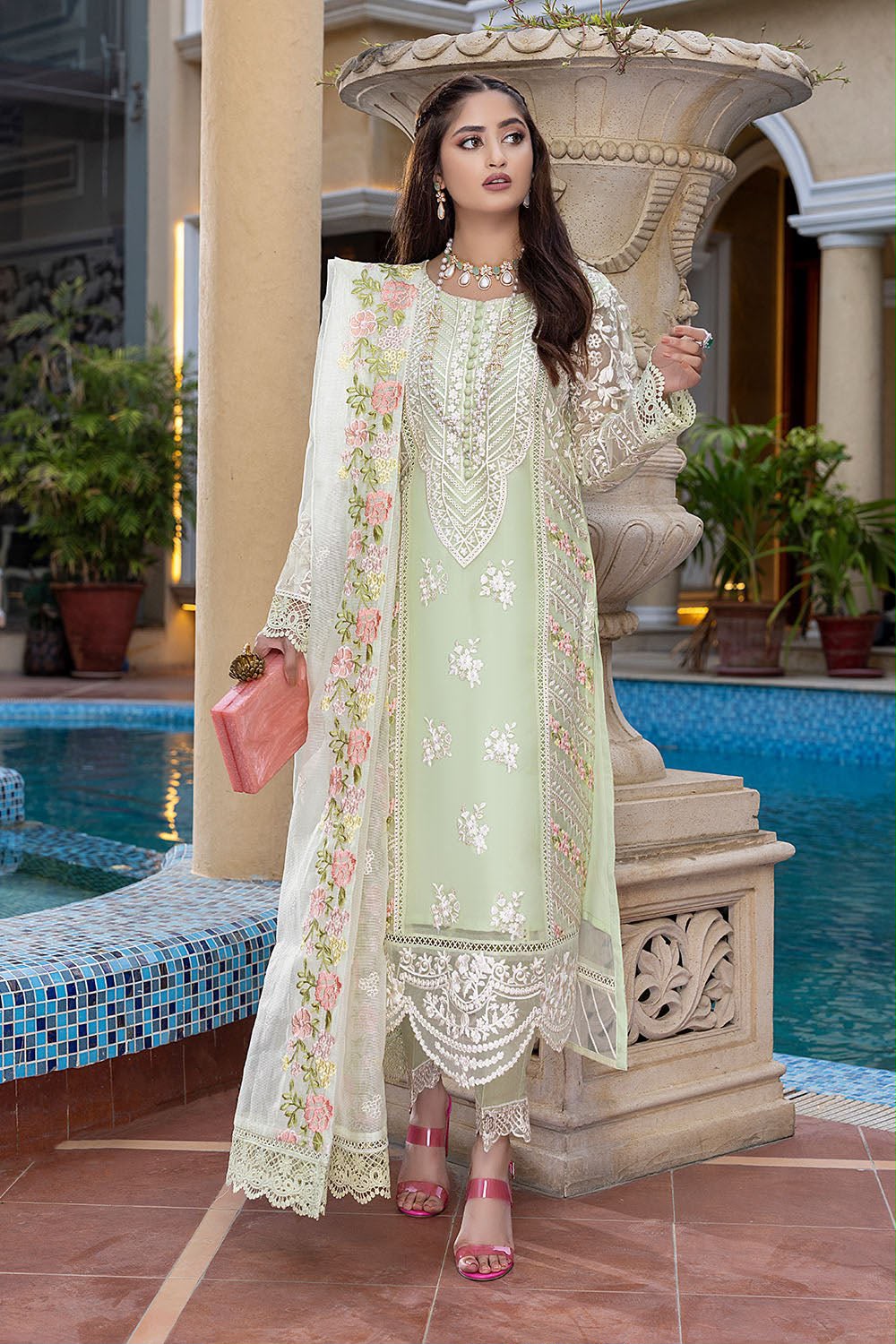 Thread & Sequence Embroidered Organza 3-Piece Stitched Suit with Khaddi Dupatta | Ready To Wear