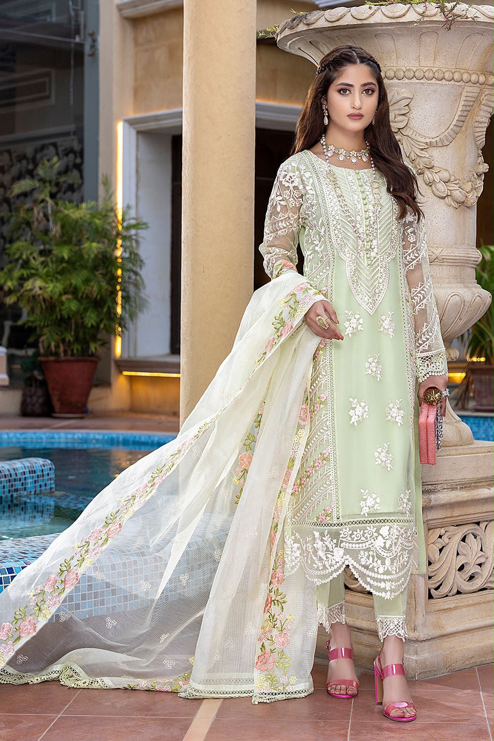 Thread & Sequence Embroidered Organza 3-Piece Stitched Suit with Khaddi Dupatta | Ready To Wear