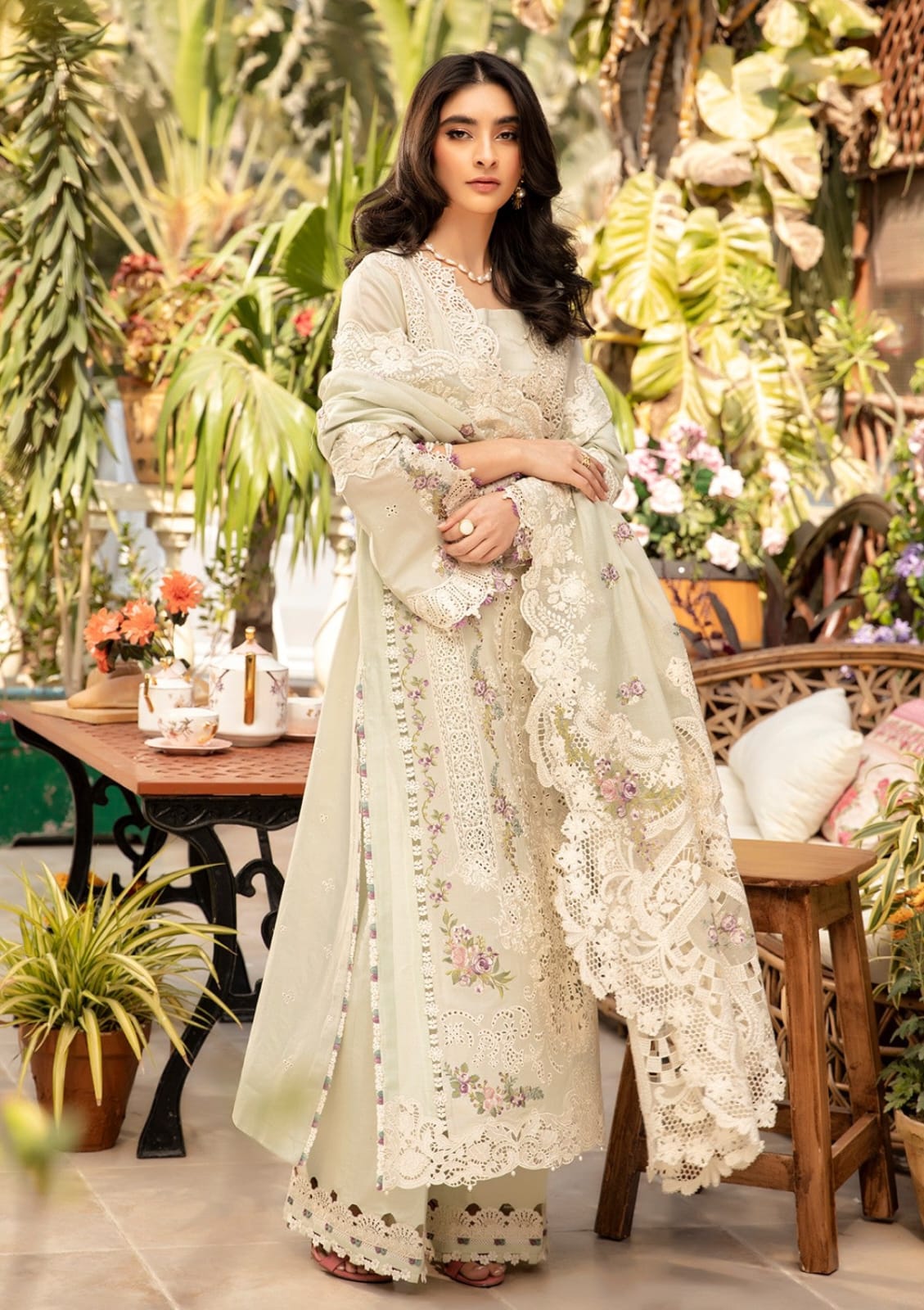 Luxury Chicken Kari Cotton 3-Piece Stitched Suit with Organza Embroidered Dupatta | Ready To Wear
