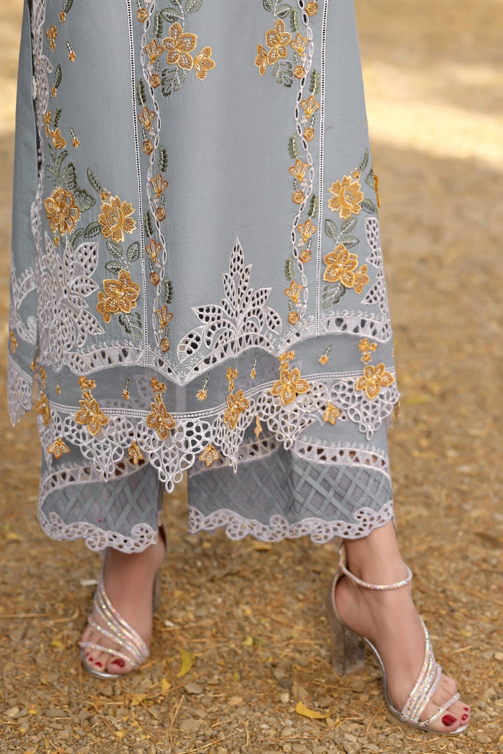 Luxury Chicken Kari 3-Piece Stitched Suit with Embroidered Patches & Chiffon Dupatta | Ready To Wear