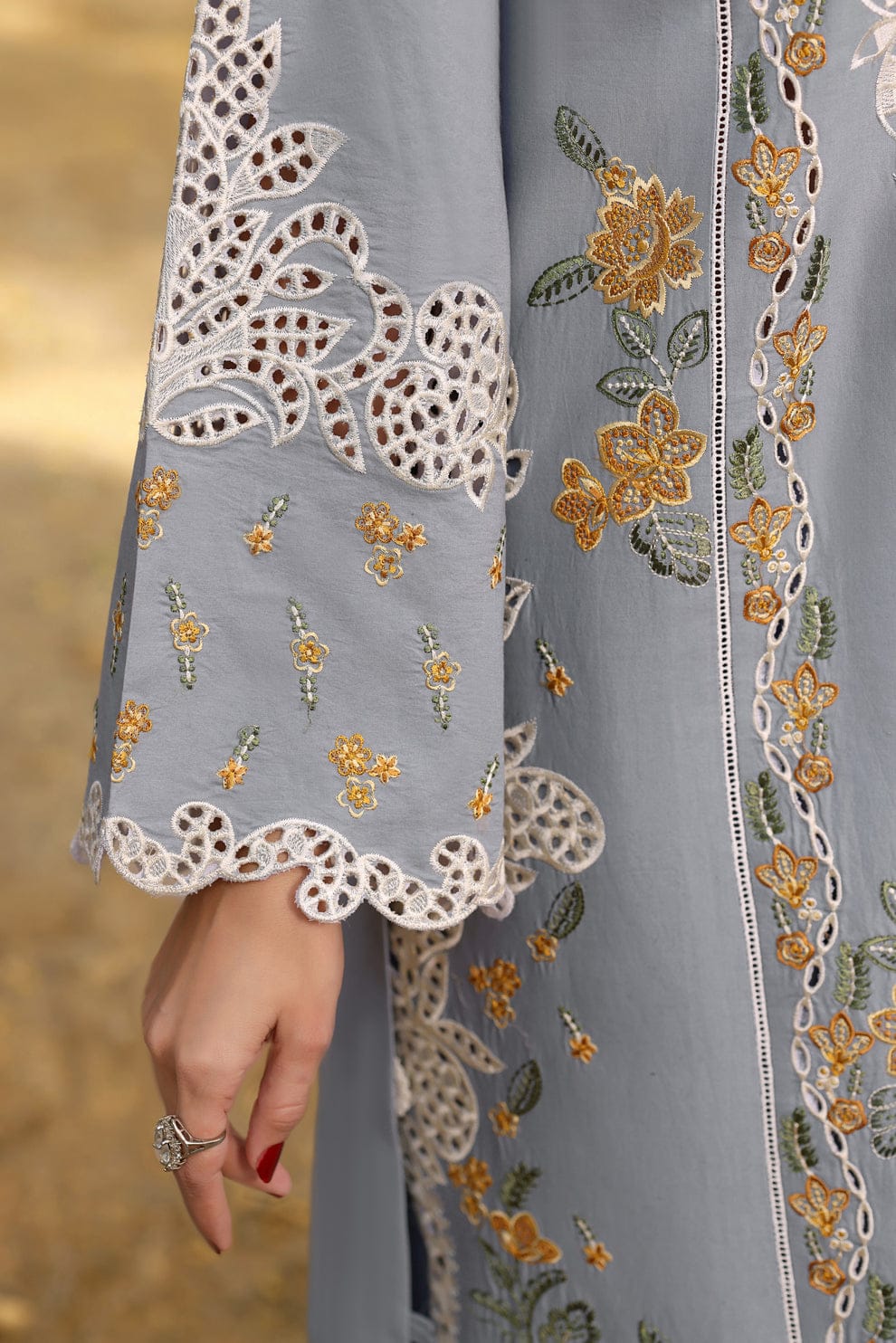 Luxury Chicken Kari 3-Piece Stitched Suit with Embroidered Patches & Chiffon Dupatta | Ready To Wear