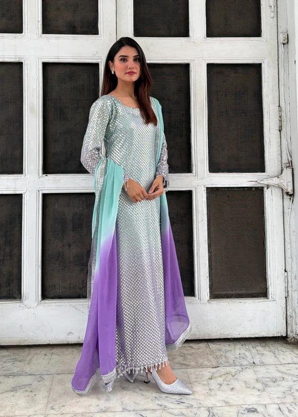 Heavy Embroidered Chiffon 3-Piece Stitched Suit with Sequence Katori Work & Chiffon Dupatta | Ready To Wear