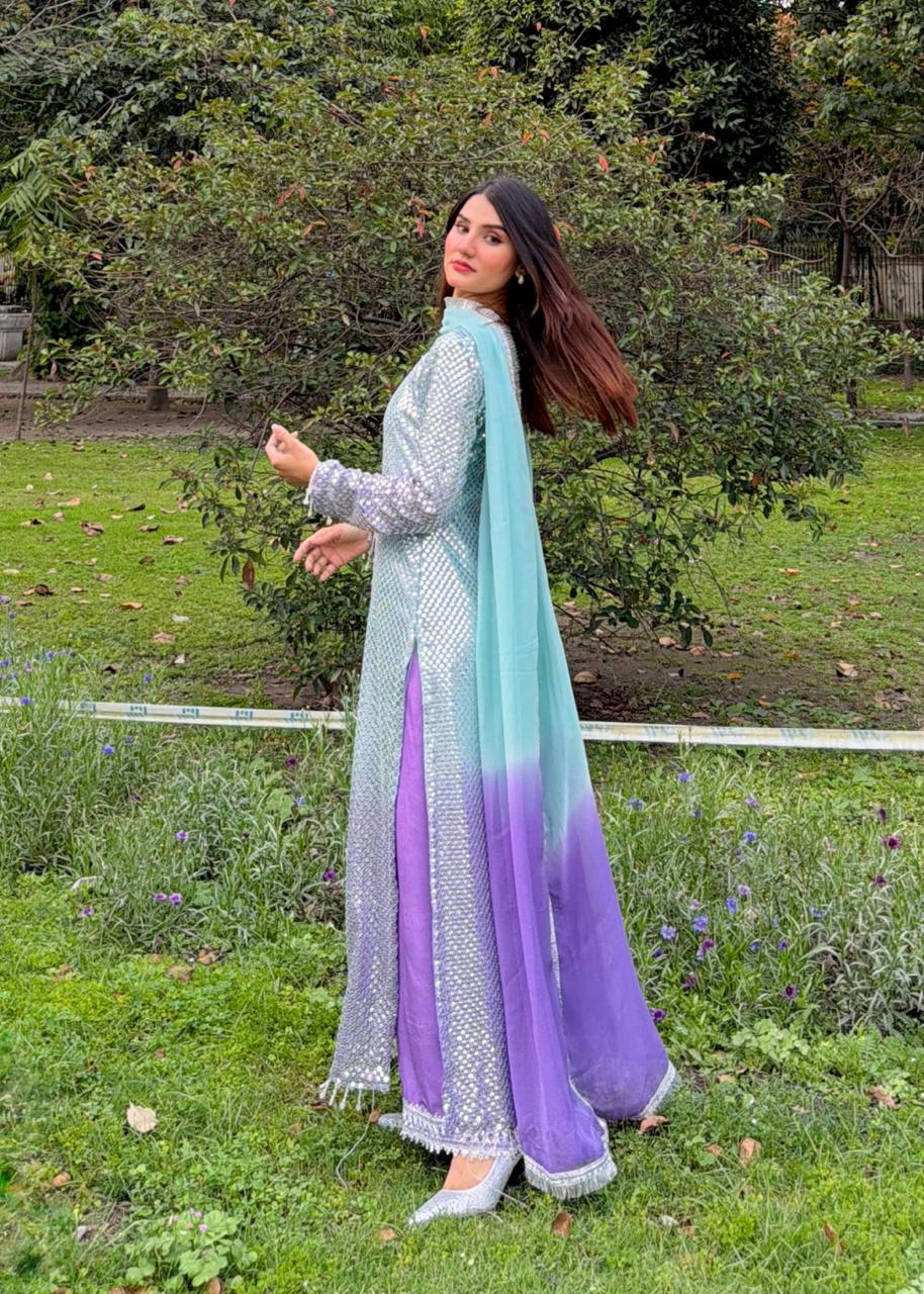Heavy Embroidered Chiffon 3-Piece Stitched Suit with Sequence Katori Work & Chiffon Dupatta | Ready To Wear