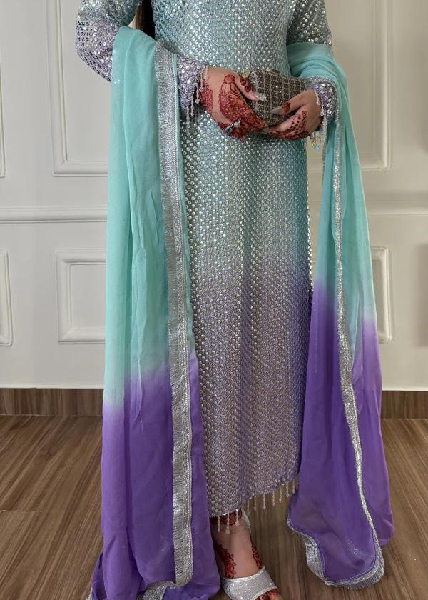 Heavy Embroidered Chiffon 3-Piece Stitched Suit with Sequence Katori Work & Chiffon Dupatta | Ready To Wear