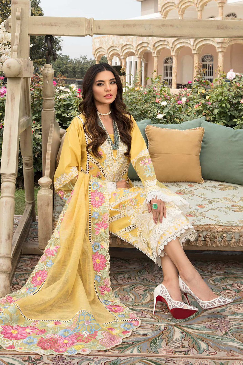 Heavy Embroidered Schiffli Lawn 3-Piece Stitched Suit with Organza Dupatta | Ready To Wear