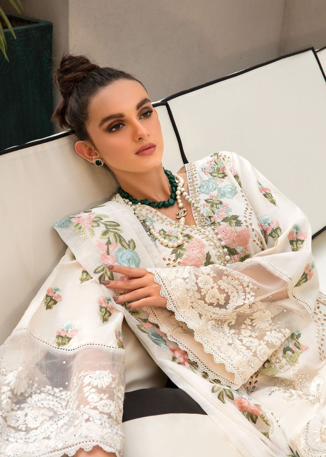 Heavy Embroidered Schiffli Lawn 3-Piece Stitched Suit with Organza Dupatta & Handwork | Ready To Wear