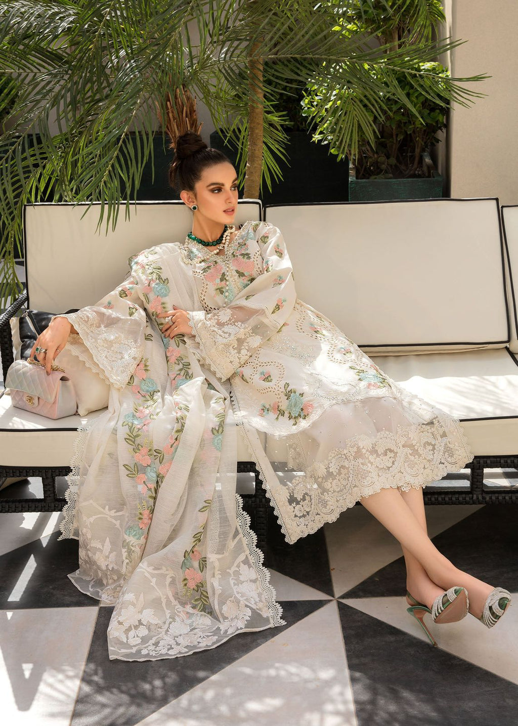 Heavy Embroidered Schiffli Lawn 3-Piece Stitched Suit with Organza Dupatta & Handwork | Ready To Wear