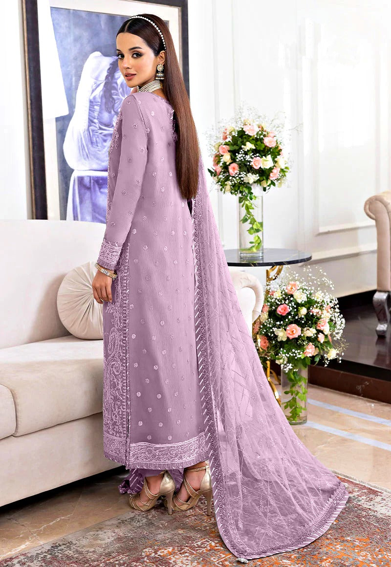 Heavy Embroidered Spangle Work Chiffon 3-Piece Stitched Suit with Net Dupatta | Ready To Wear