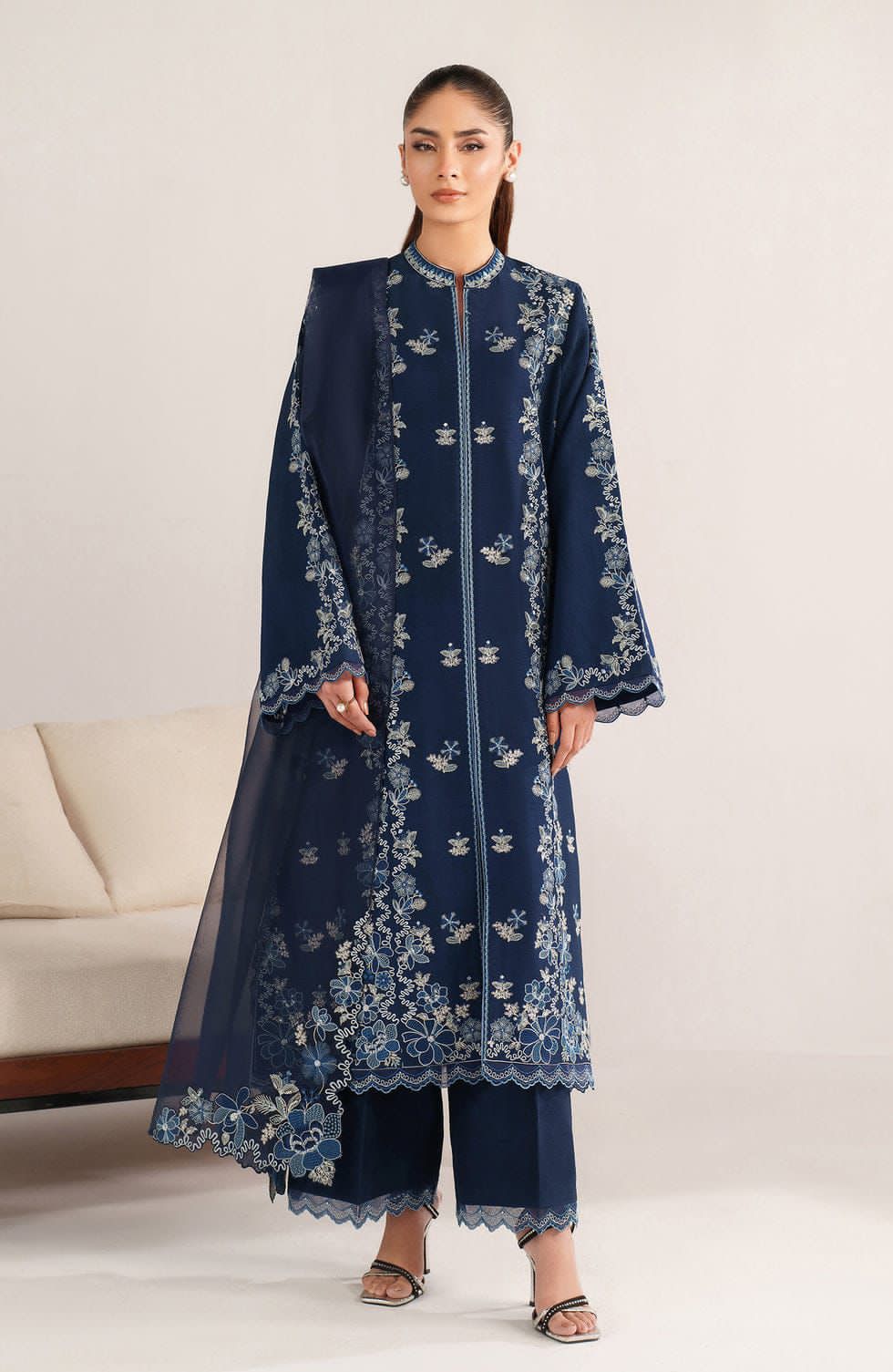 Heavy Embroidered Lawn 3-Piece Stitched Suit with Chiffon Dupatta & Cutwork | Ready To Wear