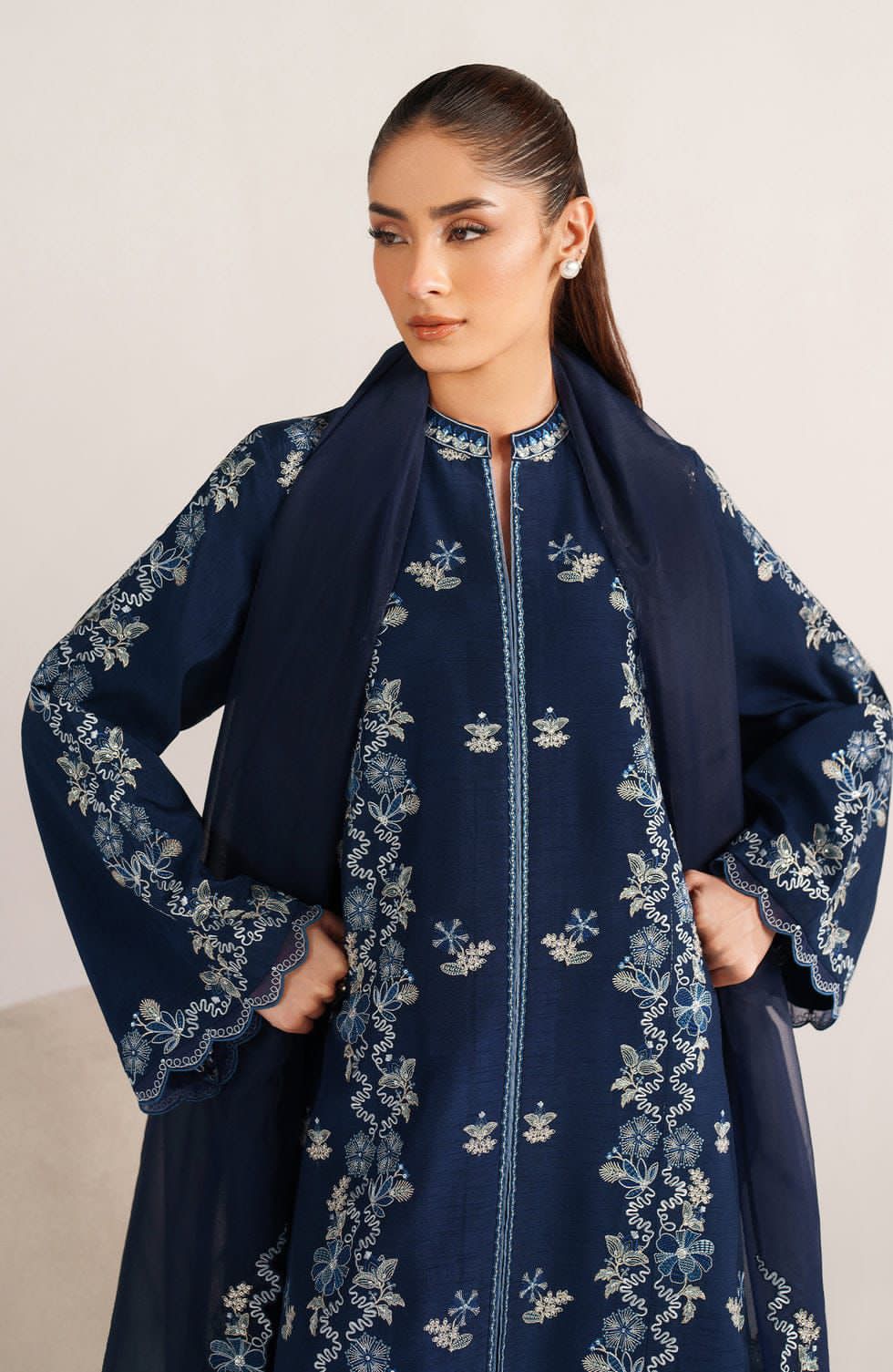 Heavy Embroidered Lawn 3-Piece Stitched Suit with Chiffon Dupatta & Cutwork | Ready To Wear
