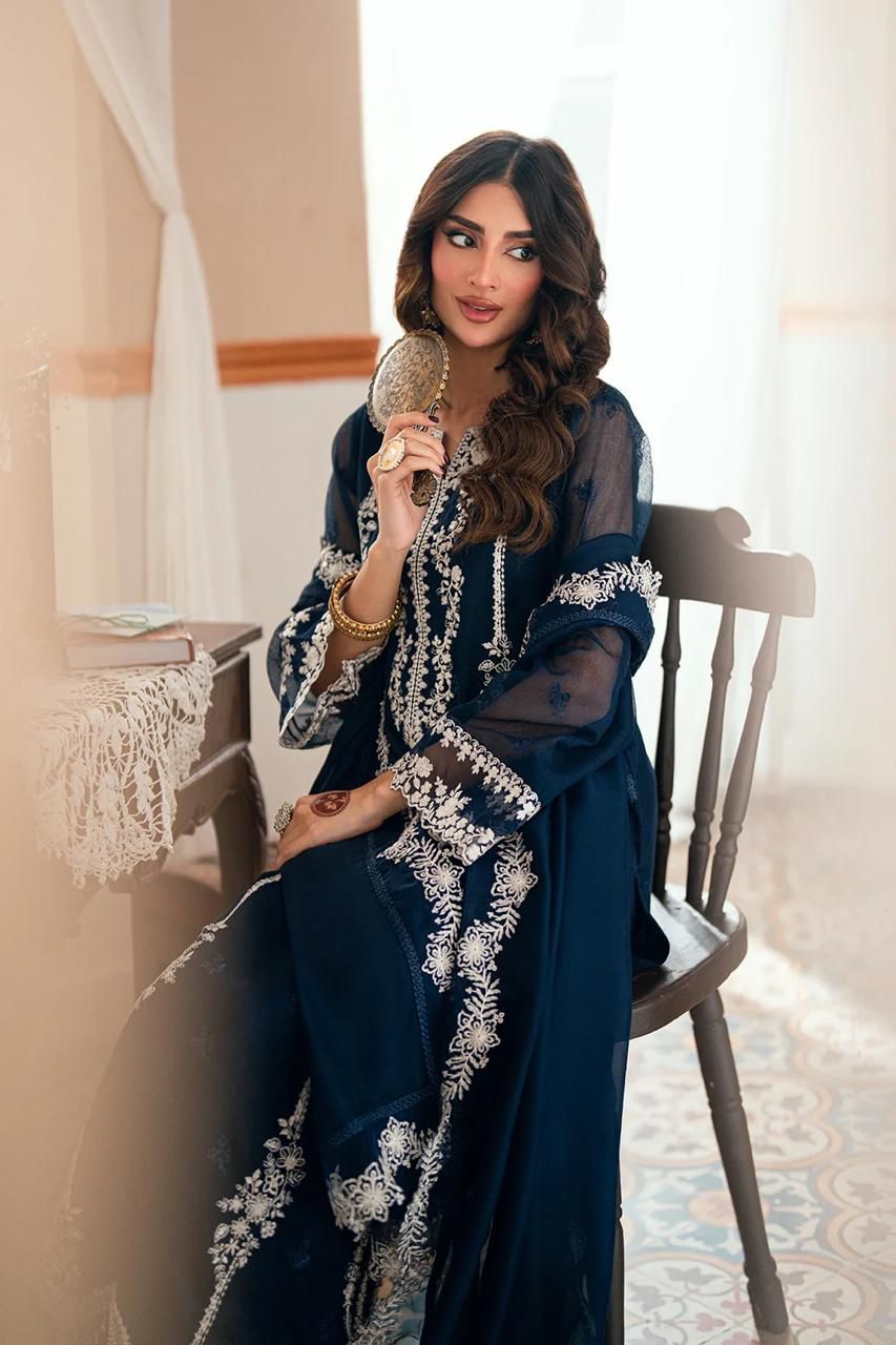 Embroidered Chiffon 3-Piece Stitched Suit with Organza Details & Embroidered Dupatta | Ready To Wear