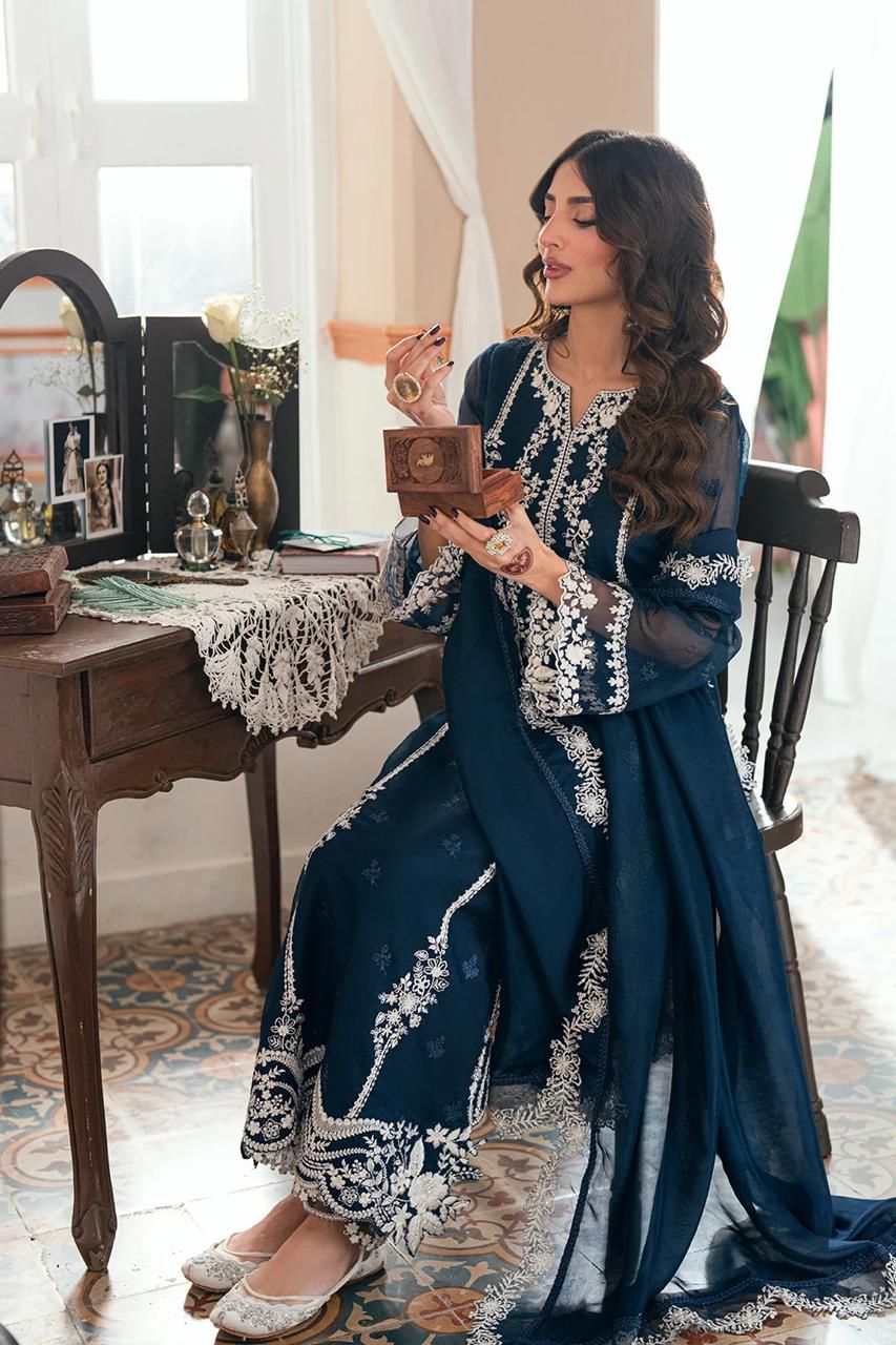Embroidered Chiffon 3-Piece Stitched Suit with Organza Details & Embroidered Dupatta | Ready To Wear