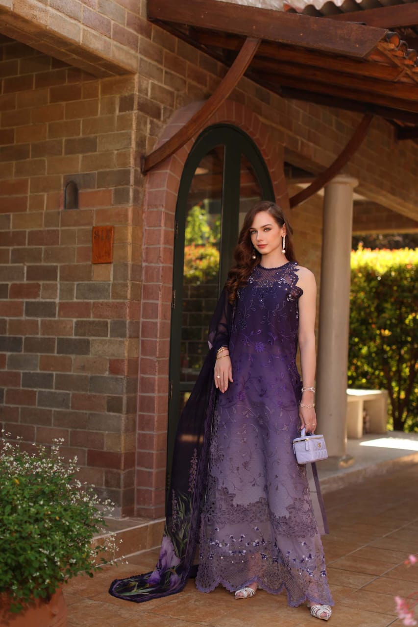 Double Shaded Printed Lawn 3-Piece Stitched Suit with Embroidered Chiffon Dupatta | Ready To Wear