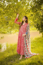 Printed Lawn 3-Piece Stitched Suit with Embroidered Lace & Chiffon Dupatta | Ready To Wear