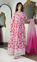 Printed Lawn 3-Piece Stitched Suit with Organza Daman & Chiffon Dupatta | Ready To Wear