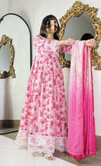 Printed Lawn 3-Piece Stitched Suit with Organza Daman & Chiffon Dupatta | Ready To Wear
