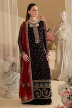 : Printed Chiffon 3-Piece Stitched Suit with Raw Silk Embroidered Details & Chiffon Dupatta | Ready To Wear