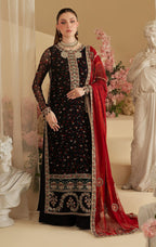 : Printed Chiffon 3-Piece Stitched Suit with Raw Silk Embroidered Details & Chiffon Dupatta | Ready To Wear