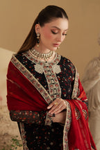 : Printed Chiffon 3-Piece Stitched Suit with Raw Silk Embroidered Details & Chiffon Dupatta | Ready To Wear